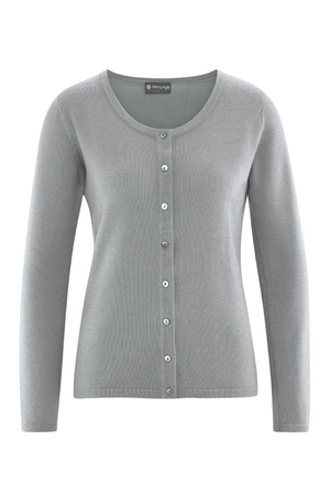 Women's natural wool knitted sweater by HempAge timeless classic one color design fastening for pearl buttons long sleeve