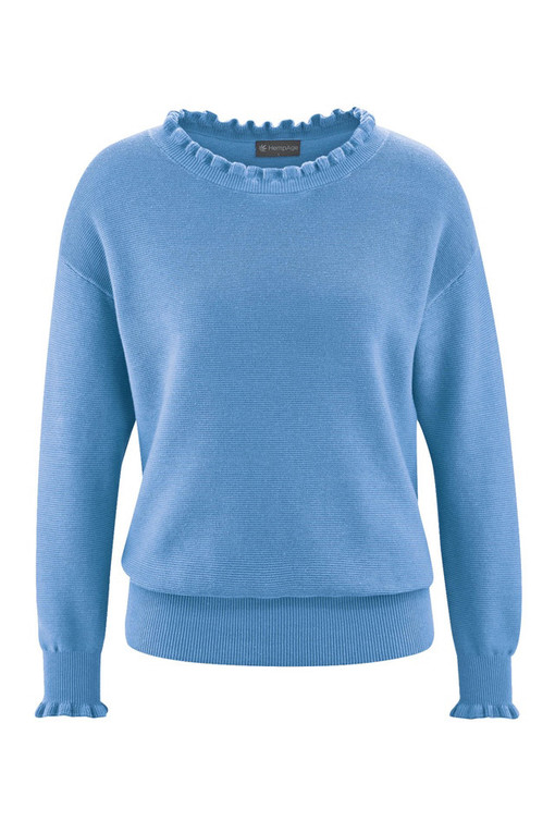 Women's ruffled sweater with hemp
