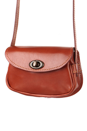 Small leather crossbody handbag in retro design rounded edges one color design made of genuine cowhide retro fastening with a