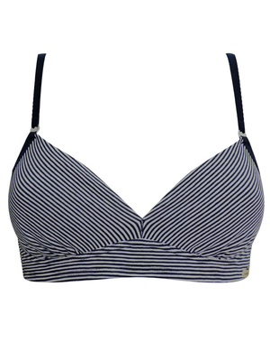 Women's ECO bra with a pattern of fine stripes from the German brand Comazo without bones without reinforcement soft