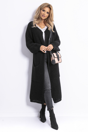 Long women's cardigan long below the knees two practical pockets on the sides long sleeves loosely knitted round hemmed