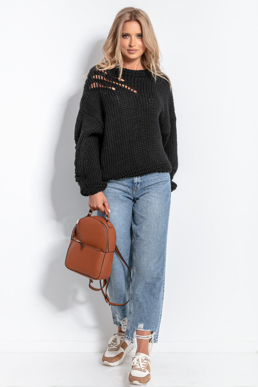 Women's wool perforated sweater