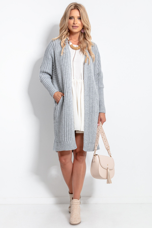 Ribbed cardigan in midi length: neutral pattern universal size long elastic cuff on the sleeves midi length optically
