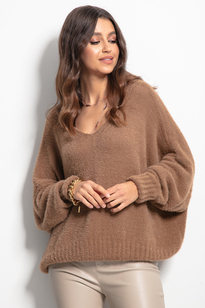 Women's short sweater: short waist length hairy flexible flowing material long sleeves V - neckline year-round wear Material: