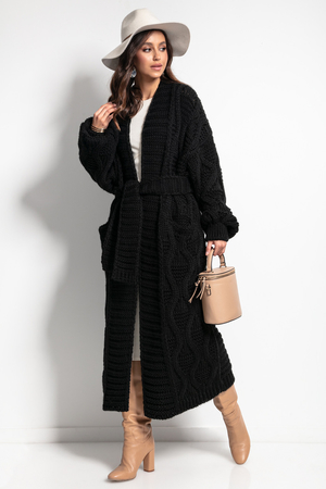 Women's wool knitted cardigan with tie strap can be worn as a coat monochromatic strong and flexible - stretches in length