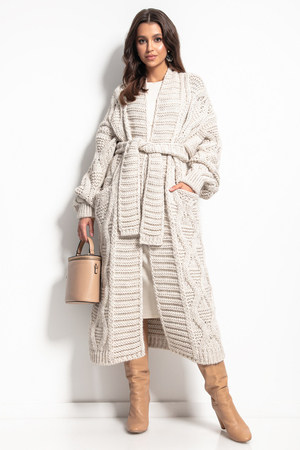 Women's wool knitted cardigan with tie strap can be worn as a coat monochromatic strong and flexible - stretches in length