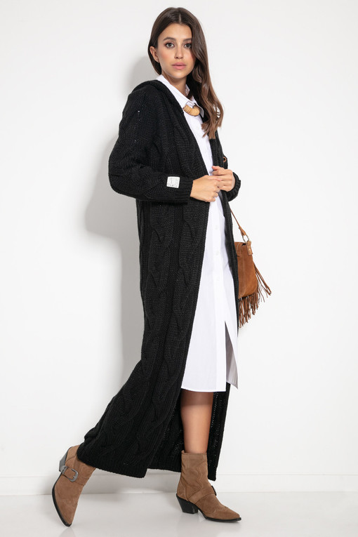 Woolen long cardigan with hood