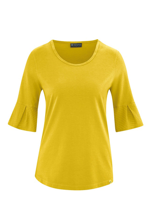 Women's ECO T-shirt with ruffles on the sleeves: short sleeves crepe ruffles delicate and feminine round neckline year-round