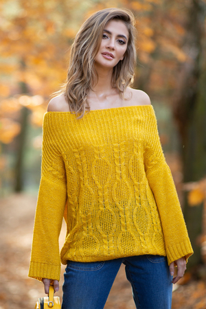 Gentle women's sweater: reveals shoulders sexy low sleeves translucent - suitable for combination with contrasting tops