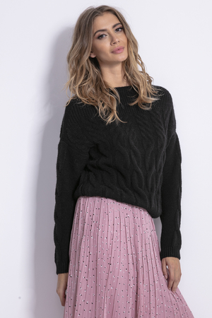 Knitted ladies sweater with natural mohair fibre: boat-neck elastic ribbing, shoulders can be exposed long sleeves braid