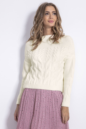 Knitted ladies sweater with natural mohair fibre: boat-neck elastic ribbing, shoulders can be exposed long sleeves braid