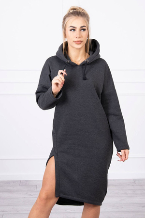 Solid colour women's dress / sweatshirt with hood long sleeve high cotton content breathable and comfortable straight cut