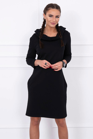Women's cotton dress is extremely comfortable and pleasant to wear monochrome design higher collar with hood 3/4 sleeves with