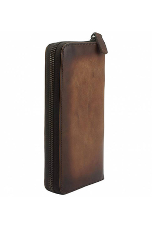Vintage women's leather wallet thin eleven card slots zipped coin pocket two compartments for banknotes / receipts rustic