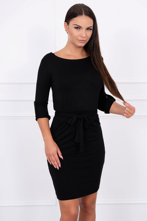 Solid colour nice ladies dress simple and elegant round neckline 3/4 sleeves with buttoned belt length above the knee
