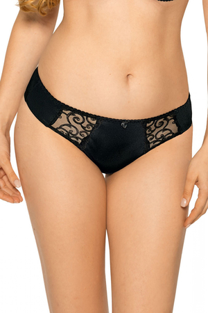 Classic women's panties made of fine elastic microfiber. front part of a combination of microfiber with tulle embroidery back