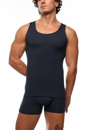Men's comfortable one-color tank top made of organic cotton. made of elastic bio-cotton knit wide comfortable straps round