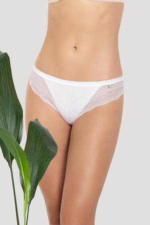 Women's lace panties made of organic cotton. made of elastic bio-cotton knit the back is opaque front part of a combination