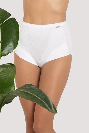 Women's lace panties made of organic cotton with a high waist made of elastic bio-cotton knit back and front opaque the front