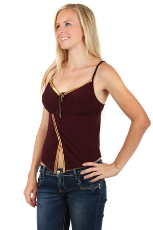 Seductive ladies tank top with sequins. The neckline can be loosened or removed with a drawstring. Material: 92% polyester,