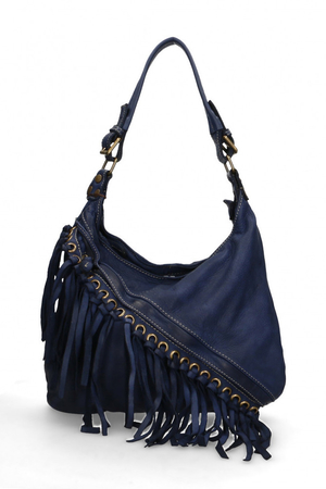 Italian leather handbag decorated with elegant tassels from the Exclusive edition. large inner pocket back zip pocket for