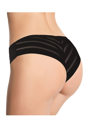 The one-color Brazilian panties are almost invisible under clothing. smooth front part made of fine microfiber The back of