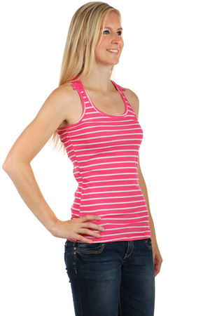 Women's striped tank top with lace on back. Suitable for any occasion. Material: 100% cotton