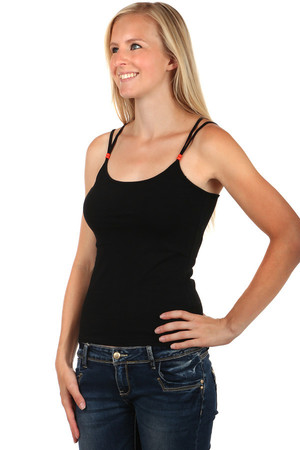 Women's monochrome tank top with double straps, unusually designed on the back. Material: 90% cotton, 10% elastane