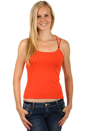 Women's monochrome tank top with double straps, unusually designed on the back. Material: 90% cotton, 10% elastane