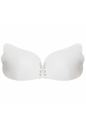 Self-holding women's bra under formal dress. adhesive silicone layer on the inside of the cups (except the nipples) shaped