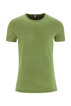 Simple men's t-shirt made of natural material by German brand Living Crafts. with short sleeves round neck 100% organic linen