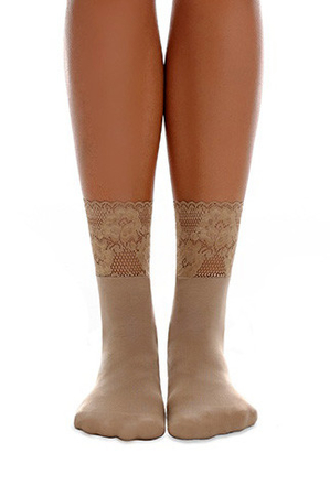 Women's nylon socks with decorative lace 80 DEN socks do not have a reinforced toe decorative lace at the top of the socks