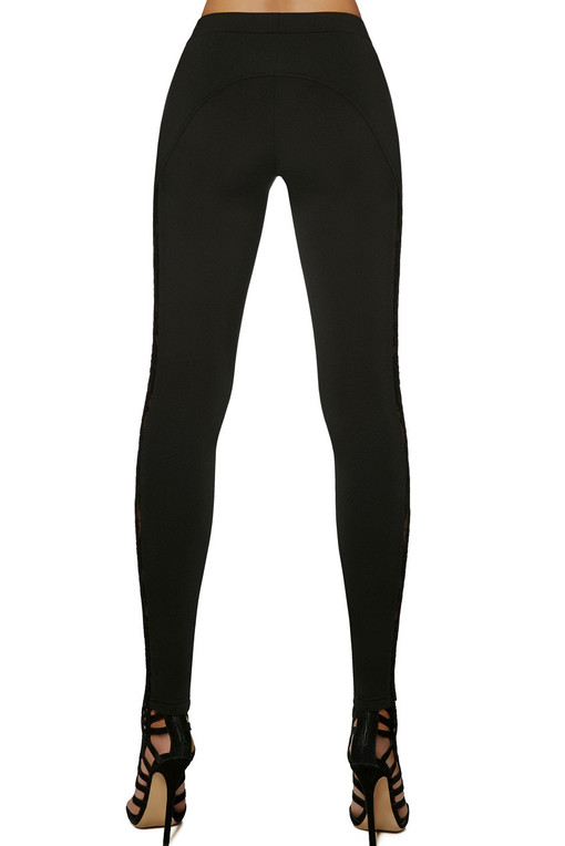 Black thermo leggings with decorative lace