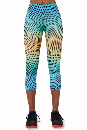 Women's fitness 3/4 leggings with modern print made of functional breathable ARCHROMA material with increased ability to wick