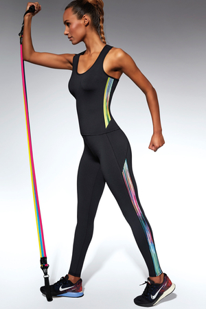 Women's sports leggings with a colourful stripe on the sides. made of functional, breathable ARCHROMA material with increased