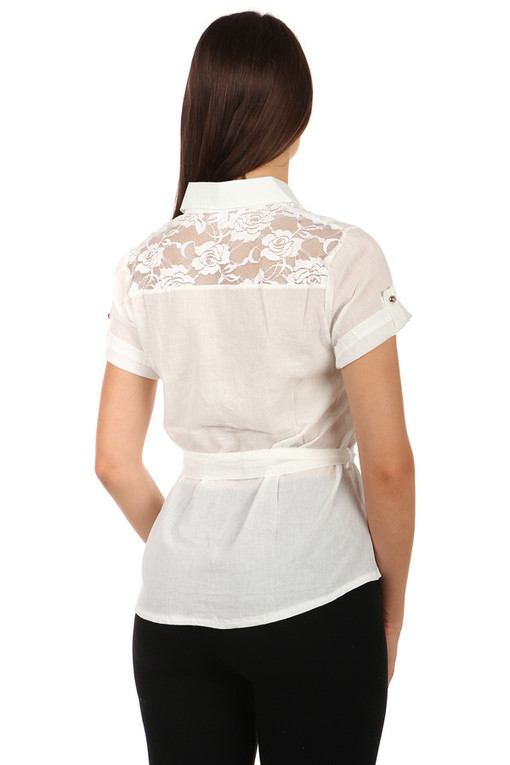 Ladies blouse with belt and lace on back