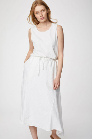 Women's summer hemp skirt elastic waistband and drawstring sewn-in side pockets side inserts with felt effect full-length eco