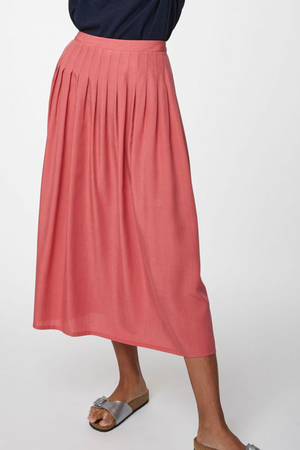 Women's skirt in practical midi length made of 100% lyocell front with pleats and fixed waist elasticated back with sewn-in