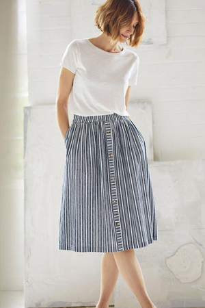 Unusual hemp and organic cotton skirt for women natural materials wide elasticated waistband practical side pockets front