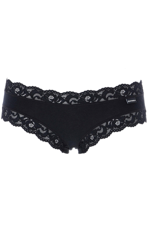Women's panties with decorative lace. made of elastic cotton knit back part of panties smooth front part smooth, decorated