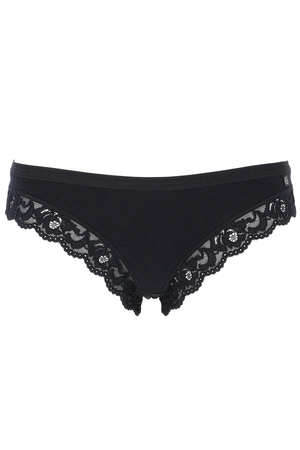 Women's brazilian panties with decorative lace. made of elastic cotton knit smooth front, decorated with delicate lace at the