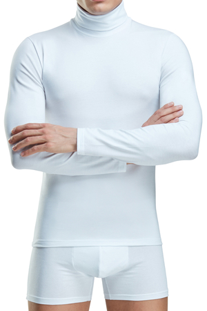 Men's cotton turtleneck with long sleeves. made of stretch cotton knit front and back opaque long sleeves for cooler weather