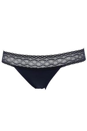 Comfortable women's thong with lace waistband under tight-fitting clothes. made of soft, stretchy microfiber available in