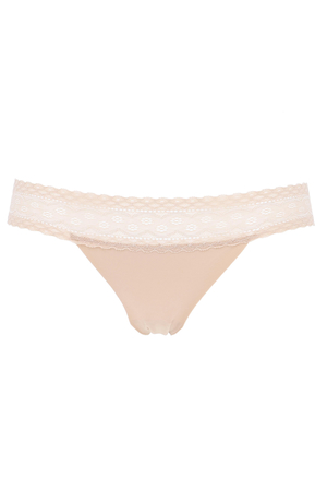 Comfortable women's thong with lace waistband under tight-fitting clothes. made of soft, stretchy microfiber available in