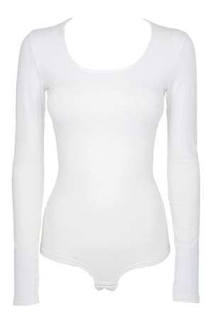 Women's cotton long sleeve bodysuit. made of fine cotton knit hook and eye fastening at the crotch your back will always be