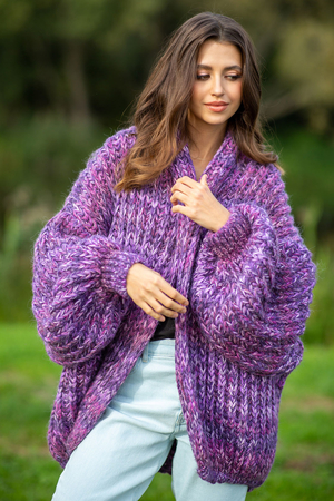 Women's fluffy cardigan with genuine sheep wool and alpaca soft and cosy with a strong weave oversized cut for everyone