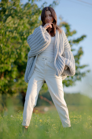 Women's fluffy cardigan with genuine sheep wool and alpaca soft and cosy with a strong weave oversized cut for everyone