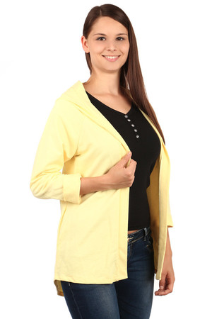 Beautiful cardigan without fastening and hood. On the sides of the pocket. Sleeves can be folded as needed. Import: Italy