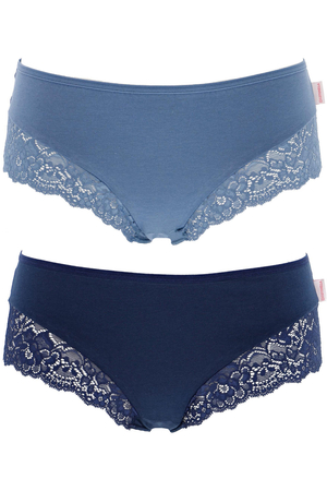 Women's panties with decorative lace on the legs. made of elastic cotton knit 2 pcs in a pack for a discounted price panties