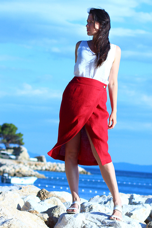 Author's Czech wrap skirt made of 100% linen soft linen comfortable on the body minimalistic monochrome design sleeveless cut